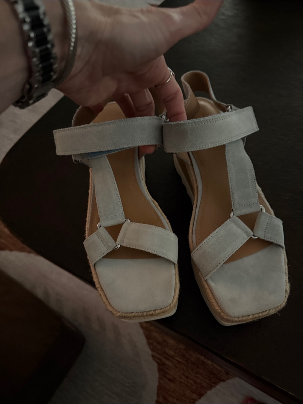 Marc Fisher Light Blue Suede Espadrille Sandals